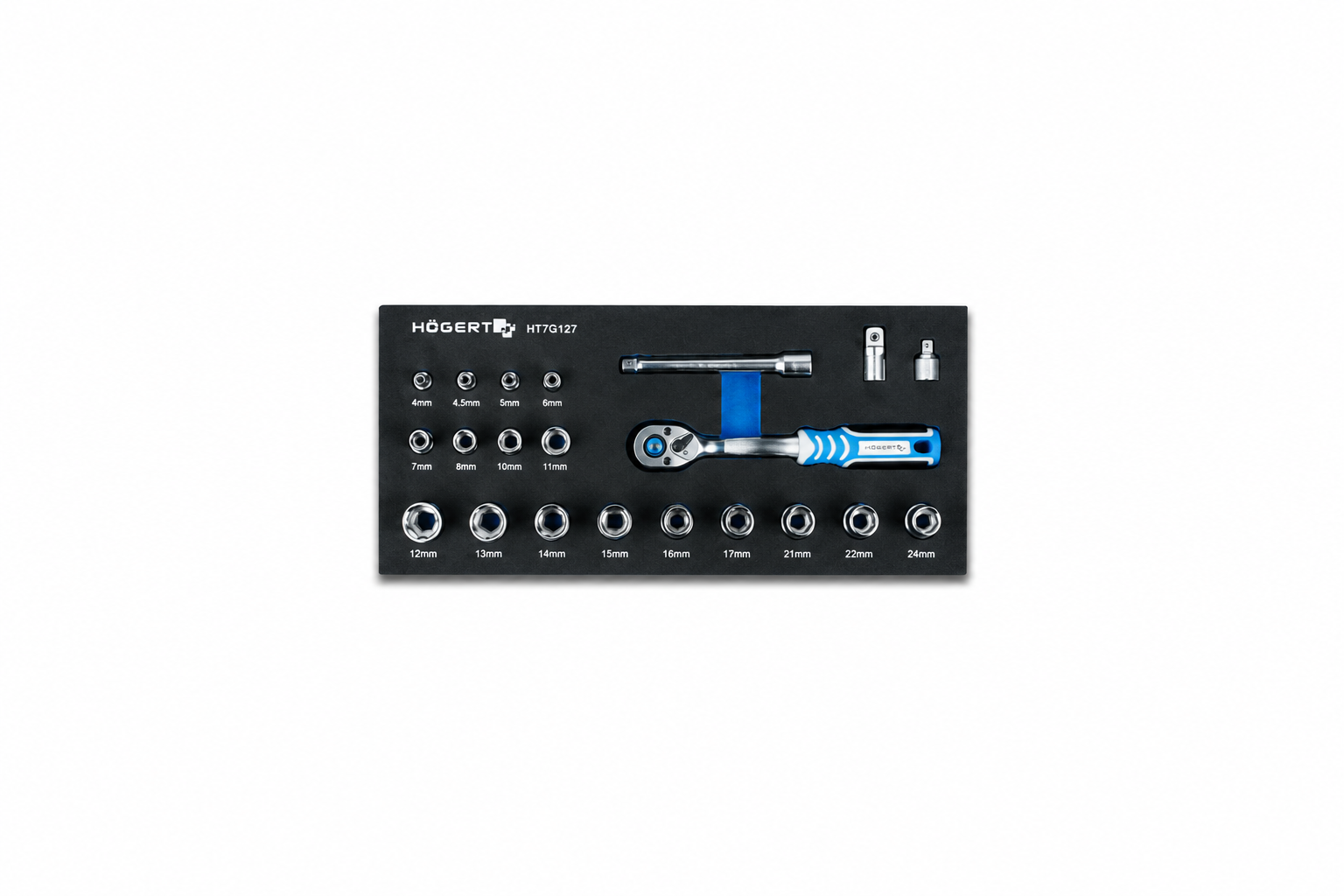 HOGERT HT7G127 E type Sockets set with ratchet handle, 21 pcs